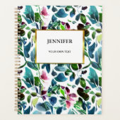Moderne Aquarellblumenmuster mit Monogramm Planer (Vorderseite)