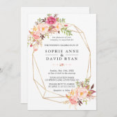 Moderne Aquarellblush-Blume Goldhochzeit Einladung (Vorne/Hinten)