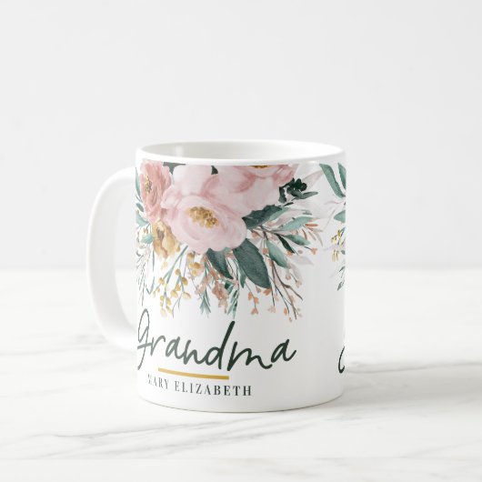 Moderne Aquarellblütenschrift elegante Oma Kaffeetasse (Vorderseite Links)