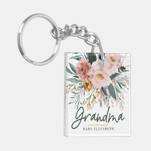 Moderne Aquarellblütenschrift elegante Oma  Schlüsselanhänger (Vorderseite links)