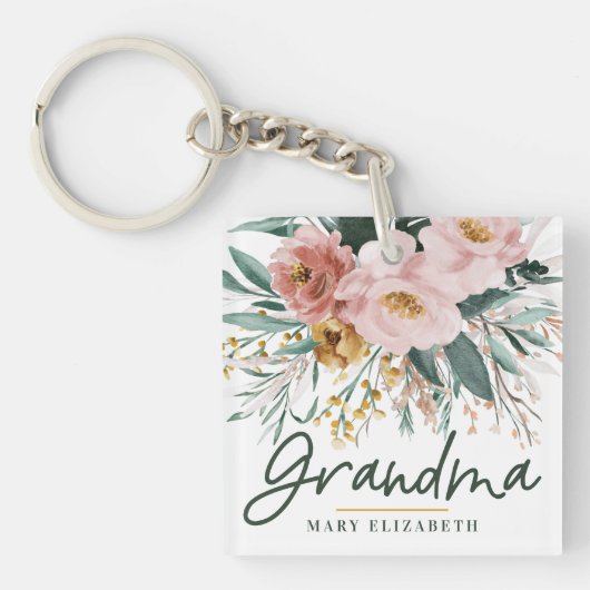 Moderne Aquarellblütenschrift elegante Oma  Schlüsselanhänger (Vorderseite)