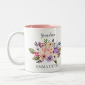 Moderne Aquarellblütenschrift elegante Oma Zweifarbige Tasse (Links)