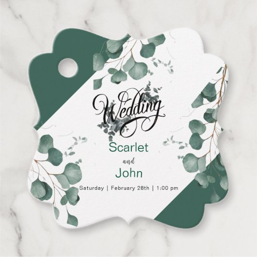 Moderne Aquarellbrunnen-Eukalyptus-Hochzeit Geschenkanhänger (Vorderseite)