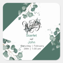 Moderne Aquarellbrunnen-Eukalyptus-Hochzeit Quadratischer Aufkleber
