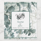Moderne Aquarellbrunnen-Eukalyptus-Hochzeit Weinetikett (Einzelnes Label)
