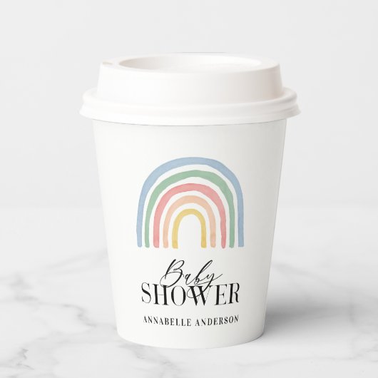 Moderne Aquarellbrunnendusche im Stile eines Babys Pappbecher (Rückseite)