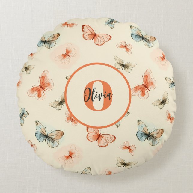 Moderne Aquarellbutterfische Rundes Kissen (Vorderseite)