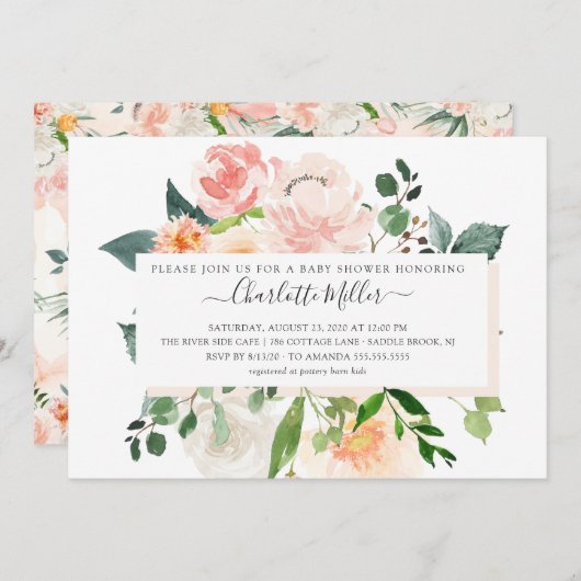 Moderne Aquarelldusche Rosa Blütenspülung Einladung (Vorne/Hinten)