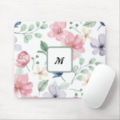 Moderne Aquarelle Rosa Blume Mit Monogramm Mouse Mousepad (Mit Mouse)