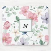 Moderne Aquarelle Rosa Blume Mit Monogramm Mouse Mousepad (Vorne)