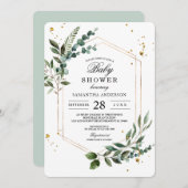 Moderne Aquarellen Eukalyptus Gold Rahmen Einladung (Vorne/Hinten)