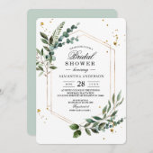 Moderne Aquarellen Eukalyptus Gold Rahmen Einladung (Vorne/Hinten)