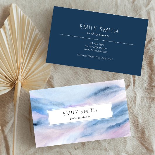 Moderne Aquarellfarbe Abstrakt Blau Rosa Aquamarin Visitenkarte