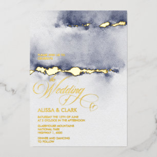 Moderne Aquarellfarbe Dunkle Nacht Dunkelblau Abst Folieneinladung