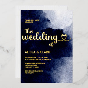 Moderne Aquarellfarbe Dunkle Nacht Dunkelblau Abst Folieneinladung