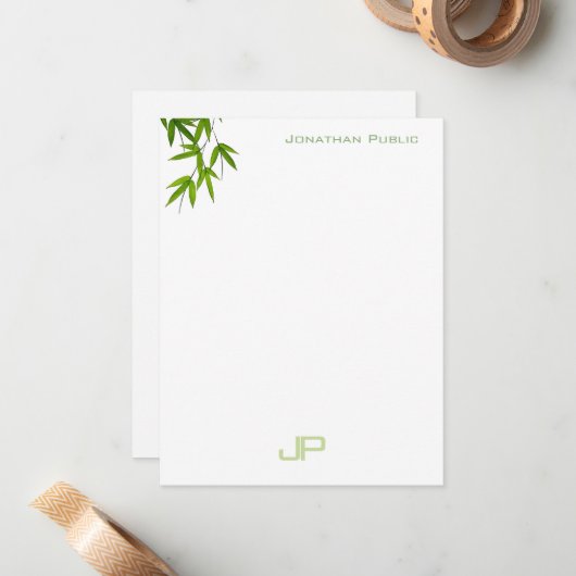 Moderne Aquarellfarbe Elegante Grüne Blätter Monog Mitteilungskarte (Vorderseite/Rückseite Beispiel)