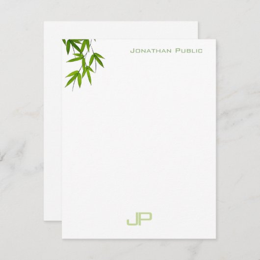 Moderne Aquarellfarbe Elegante Grüne Blätter Monog Mitteilungskarte (Vorne/Hinten)