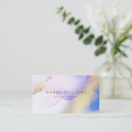 Moderne Aquarellfarbe Lila Tinte Gold Abstrakter M Visitenkarte (Stehend Vorderseite)