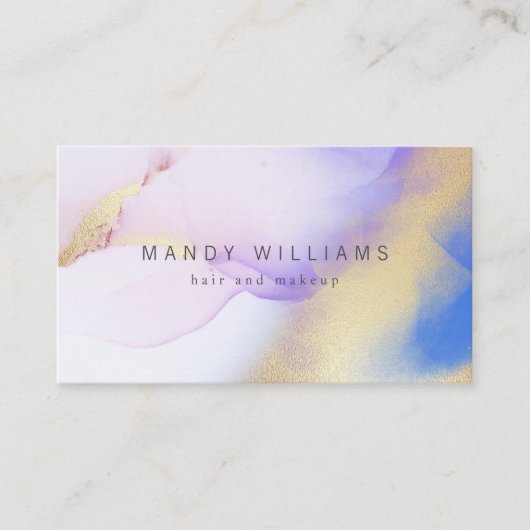Moderne Aquarellfarbe Lila Tinte Gold Abstrakter M Visitenkarte (Vorderseite)
