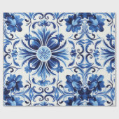 Moderne Aquarellfarbe mediterrane blaue Fliesen Geschenkpapier (Flach)