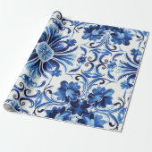 Moderne Aquarellfarbe mediterrane blaue Fliesen Geschenkpapier (Ungerollt)