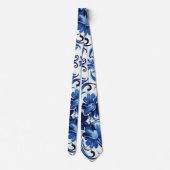 Moderne Aquarellfarbe mediterrane blaue Fliesen Krawatte (Rückseite)