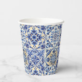 Moderne Aquarellfarbe mediterrane blaue Fliesen Pappbecher (Rückseite)