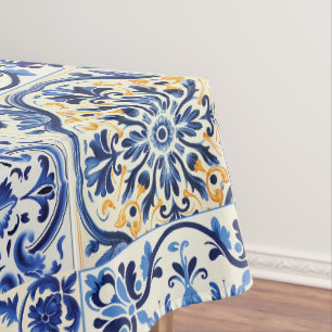 Moderne Aquarellfarbe mediterrane blaue Fliesen Tischdecke
