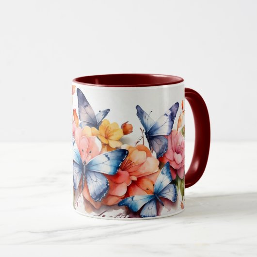 Moderne Aquarellfarbe Niedlich Butterfly Blume Tas Tasse (VorderseiteRechts)
