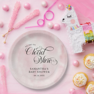 Moderne Aquarellfarbe Rosa Cloud Nine Baby Dusche Pappteller