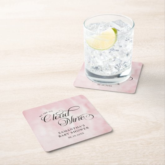 Moderne Aquarellfarbe Rosa Cloud Nine Baby Dusche Rechteckiger Pappuntersetzer (Vor Ort)