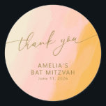 Moderne Aquarellfarbe Rosa Gelbe Bat Mitzvah Runder Aufkleber<br><div class="desc">Modern Boho Wasserfarbe Rosa Gelbe Bat Mitzvah Klassischer Rundsticker</div>