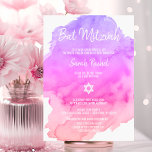 Moderne Aquarellfarbe Rosa Stern BAT MITZVAH Einla Einladung<br><div class="desc">Schöne religiöse jüdische Bat Mitzvah Einladungskarten. Helle Aquarellpastellfarben lila,  rosa,  pfirsichfarben,  orange,  violett mit David-Stern in weiß. Moderne Drehbücher. 'Wird an die TORAH als Bar Mitzvah gerufen'. Perfekt für 12-jährige Tochter,  Mädchen. Einfach zu bearbeiten - einfach Ihre Informationen / Text hinzufügen.</div>