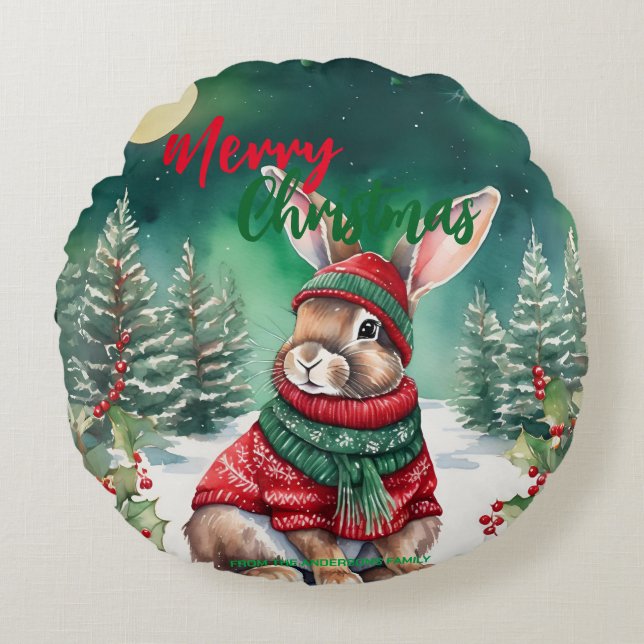 Moderne Aquarellfarbe Sonnenhasen Weihnachtsbaum S Rundes Kissen (Vorderseite)