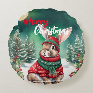 Moderne Aquarellfarbe Sonnenhasen Weihnachtsbaum S Rundes Kissen