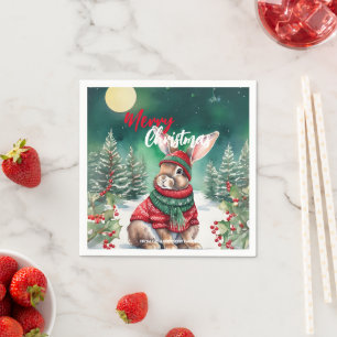 Moderne Aquarellfarbe Sonnenhasen Weihnachtsbaum S Serviette
