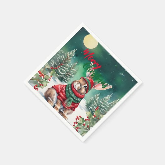 Moderne Aquarellfarbe Sonnenhasen Weihnachtsbaum S Serviette (Ecke)