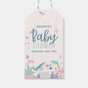Moderne Aquarellfarbe unter der Sea Baby Dusche Geschenkanhänger