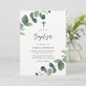 Moderne Aquarellfarben Blätter Boy oder Girl Bapti Einladung (Stehend Vorderseite)