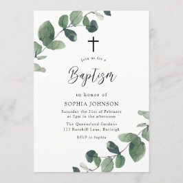 Moderne Aquarellfarben Blätter Boy oder Girl Bapti Einladung