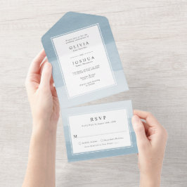 Moderne Aquarellfarben, blau - Ombre Border Weddin All In One Einladung