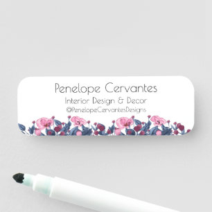 Moderne Aquarellfarben, blau und rosa, floral Namensschild