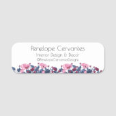 Moderne Aquarellfarben, blau und rosa, floral Namensschild (Vorderseite)