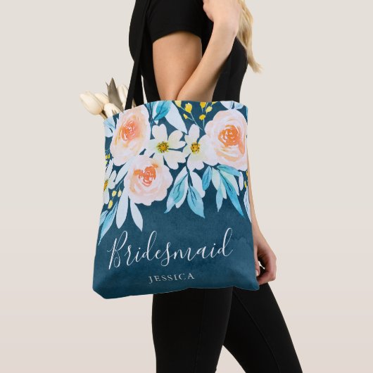 Moderne Aquarellfarben Blauer Hochzeitsheirat Tasche (Von Nahem)