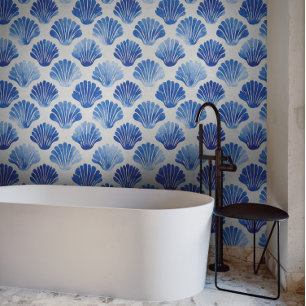Moderne Aquarellfarben Blue Seashells Costal Dekor Tapete