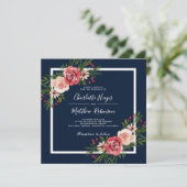 Moderne Aquarellfarben Blume Blauer Winter Hochzei Einladung (Stehend Vorderseite)