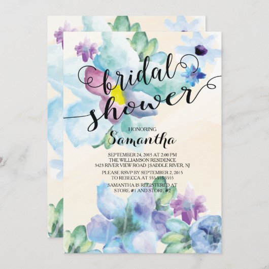 Moderne Aquarellfarben Blume Bridal Dusche Einladu Einladung (Vorne/Hinten)