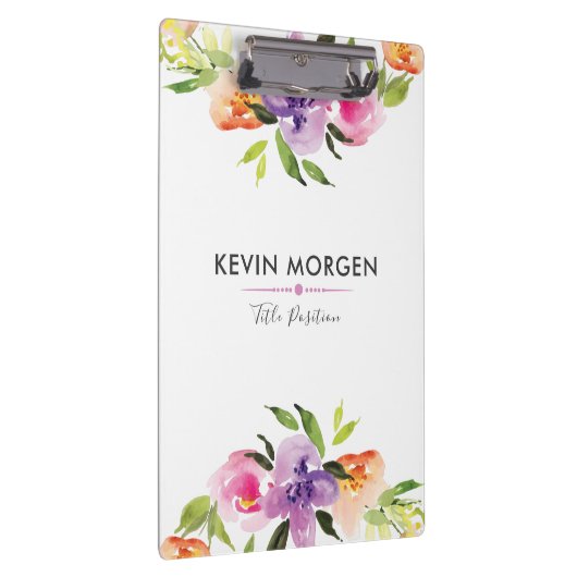 Moderne Aquarellfarben Blume Kranz Klemmbrett (Rechts)