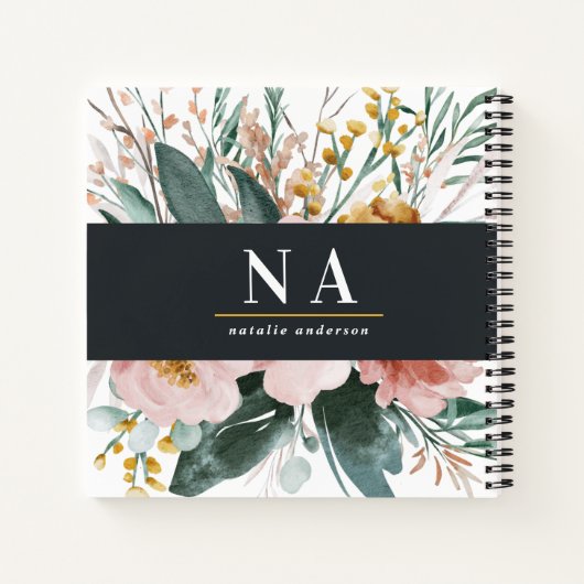 Moderne Aquarellfarben, Blumen und Blätter elegant Notizblock (Rückseite)