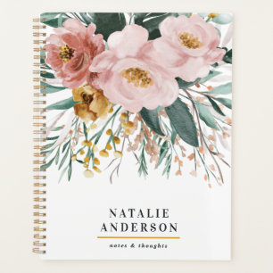 Moderne Aquarellfarben, Blumen und Blätter elegant Planer